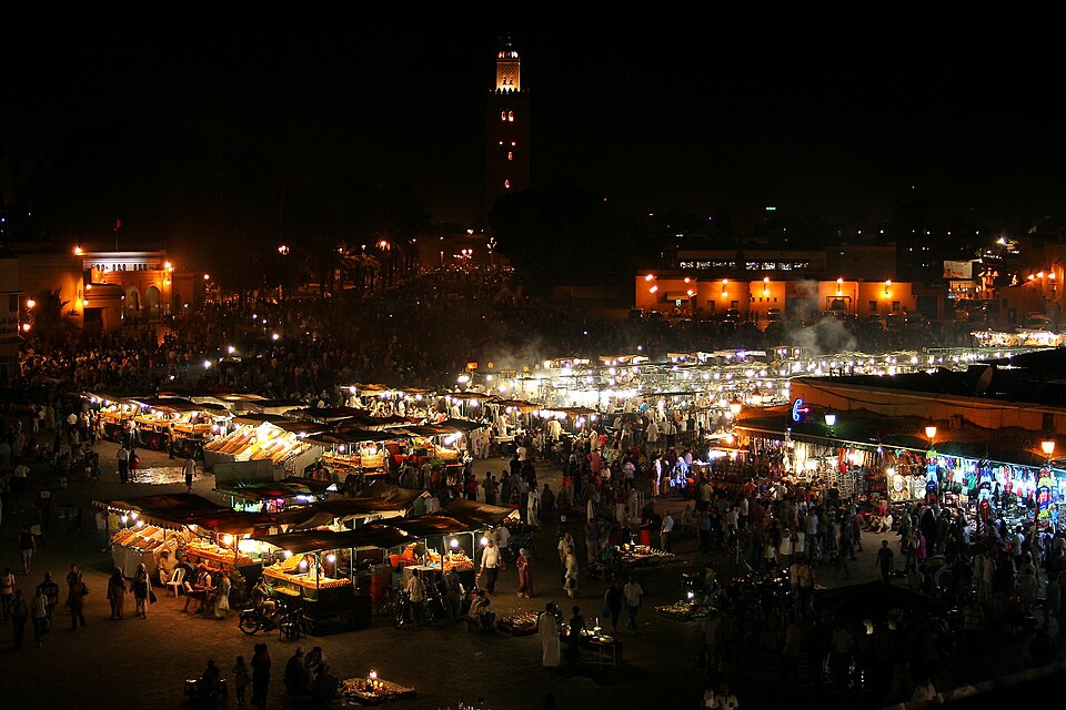 Jemaa el-Fnaa square at night, Marrakech