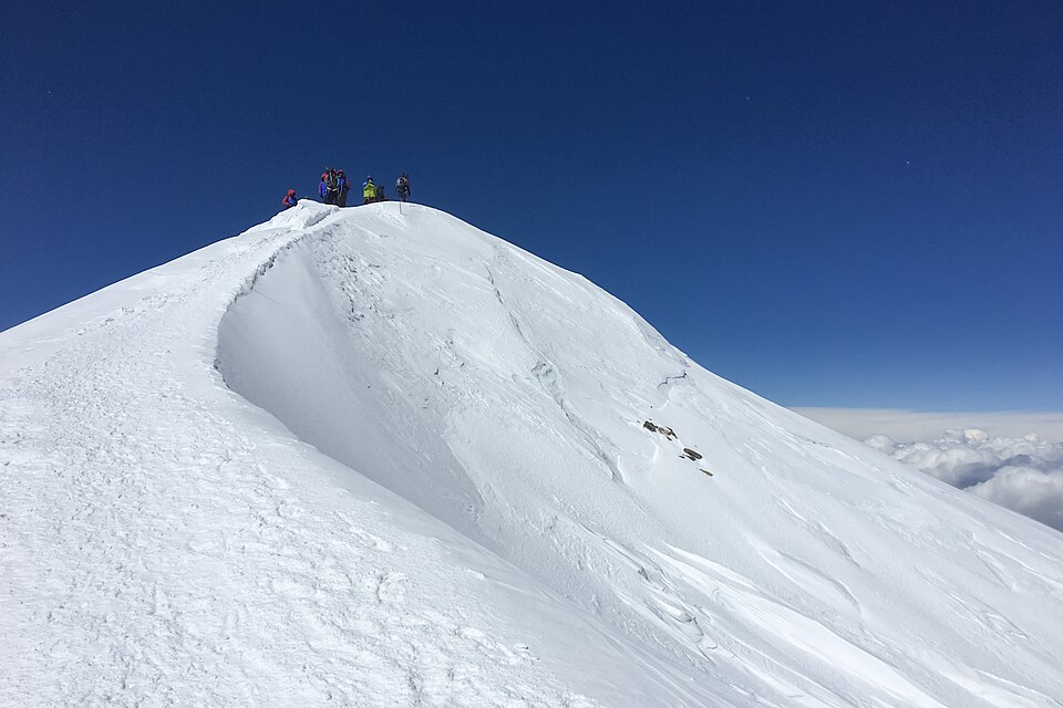 Climbers on the western summit of Mount Elbrus, Russia